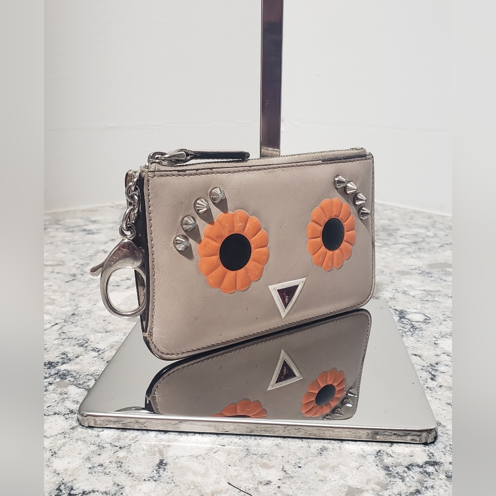 Fendi Leather Floral Face Coin Pouch Keychain - Picture 2 of 10